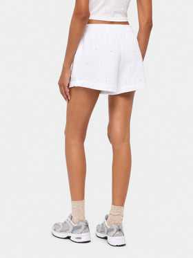 Short de jogging Cate en coton blanc avec ornement de strass rayés 