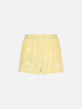 Light yellow chenille Cate pull-up shorts