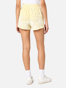 Shorts pull-up Cate de chenilla amarillo claro 