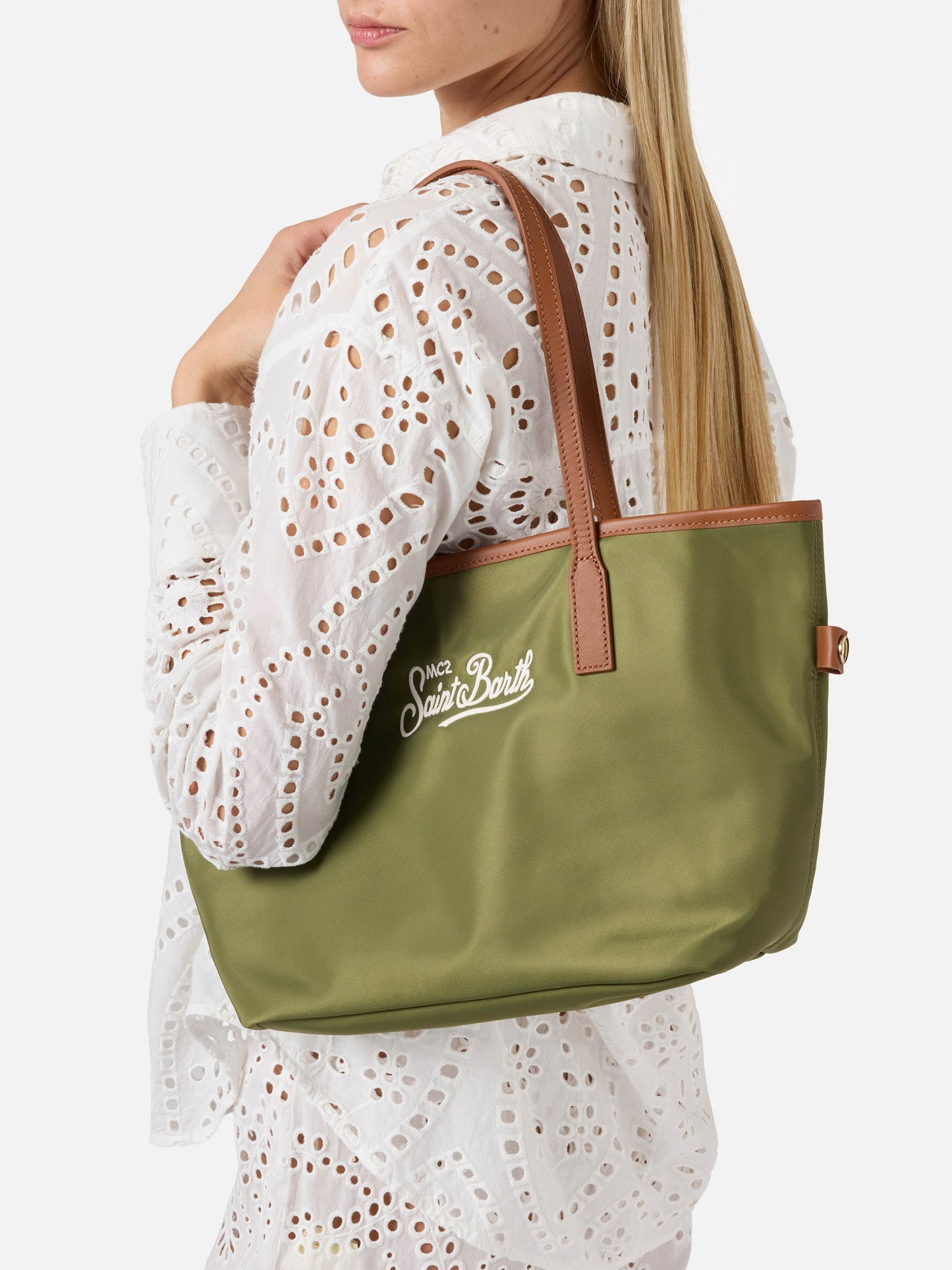 Military green City medium nylon bag