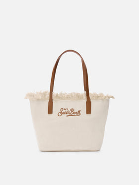 White medium City canvas shopper bag with fringes