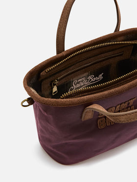 Borsa Mini City bordeaux in tessuto cerato con ricamo logo