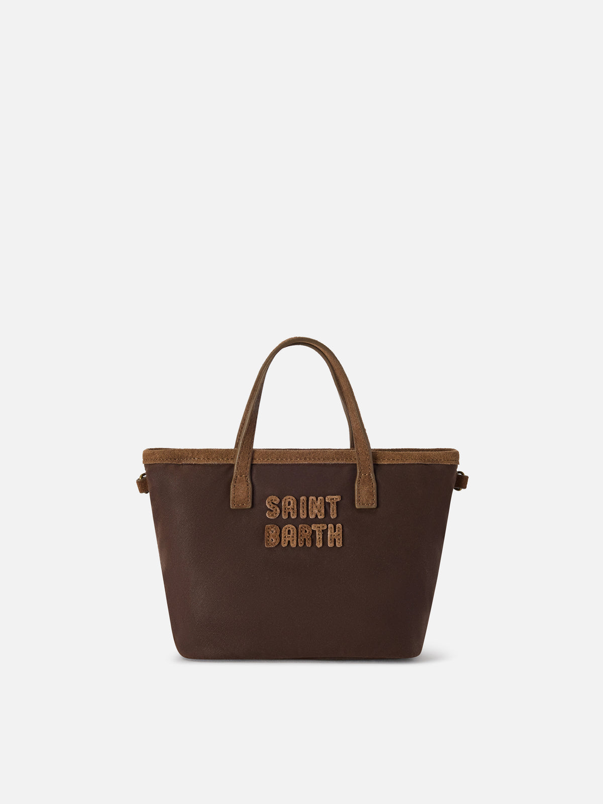 Borsa Mini City marrone in tessuto cerato con ricamo logo