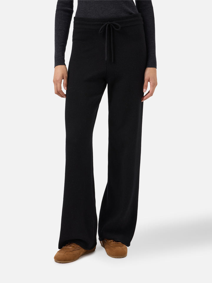 Cambon Palazzo-Hose aus reiner Wolle, schwarz, hoher Bund mit Kordelzug