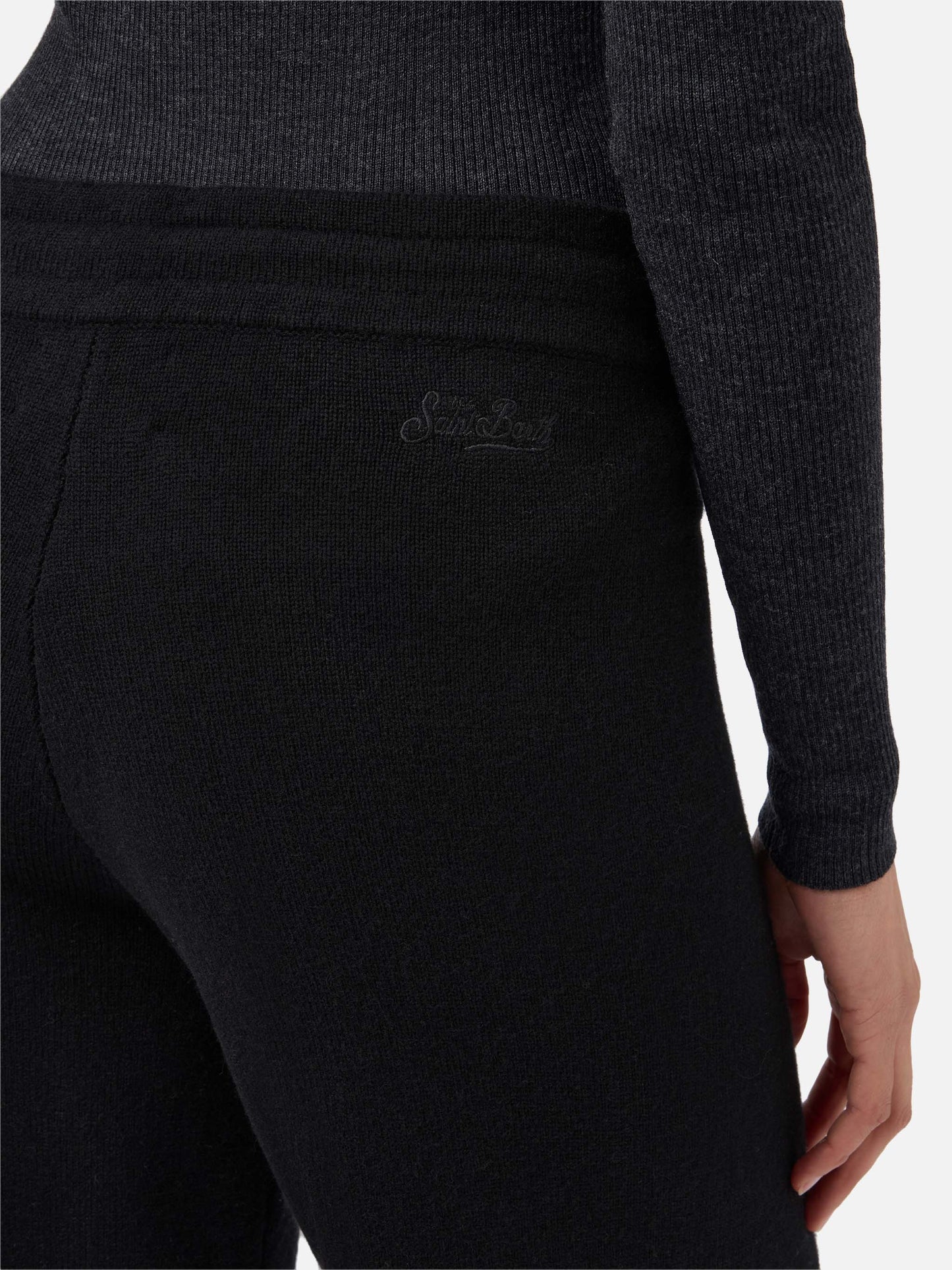 Cambon Palazzo-Hose aus reiner Wolle, schwarz, hoher Bund mit Kordelzug