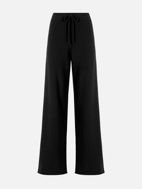 Cambon Palazzo-Hose aus reiner Wolle, schwarz, hoher Bund mit Kordelzug