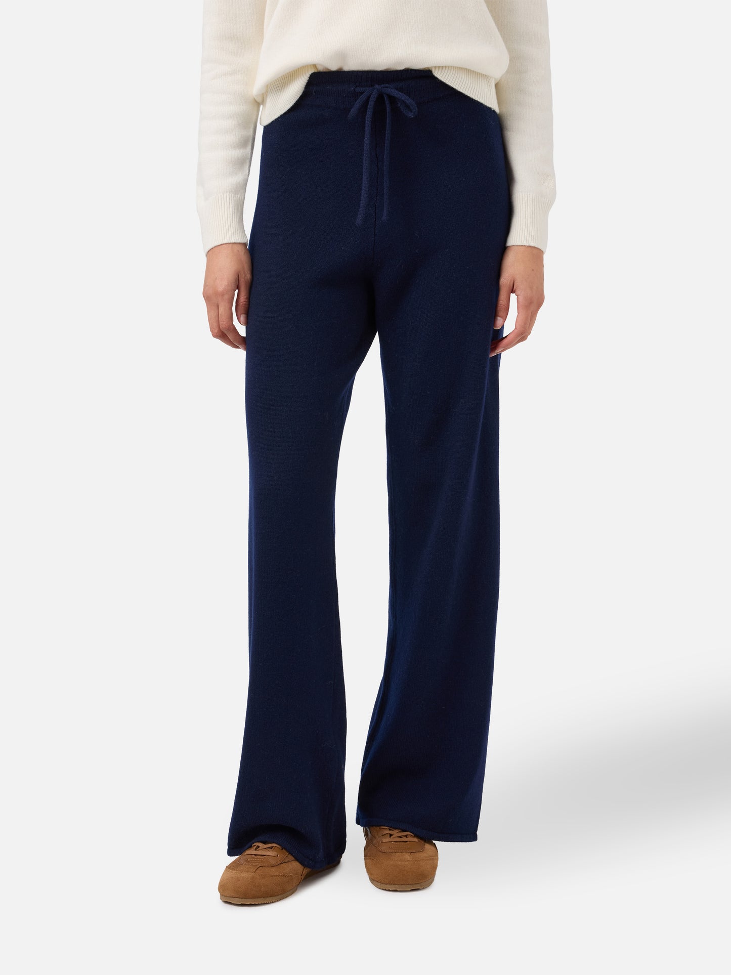 Cambon Palazzo-Hose aus reiner Wolle, marineblau, hoher Bund mit Kordelzug