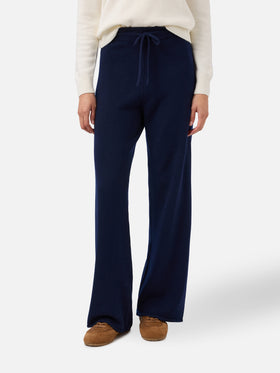 Cambon Palazzo-Hose aus reiner Wolle, marineblau, hoher Bund mit Kordelzug