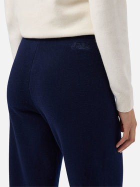 Cambon Palazzo-Hose aus reiner Wolle, marineblau, hoher Bund mit Kordelzug