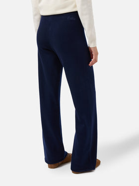 Cambon Palazzo-Hose aus reiner Wolle, marineblau, hoher Bund mit Kordelzug
