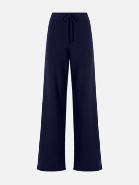 Cambon Palazzo-Hose aus reiner Wolle, marineblau, hoher Bund mit Kordelzug