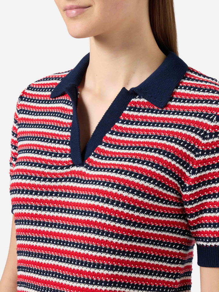 Striped Caddy Ridge cotton knit polo