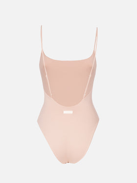 Woman pale one-piece swimsuit Cecille with rhinestones - MC2 Saint Barth
