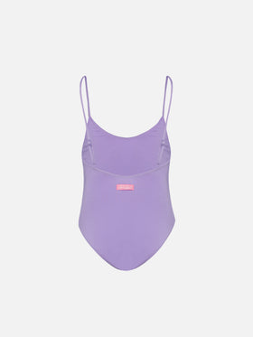 Cecille Jr one-piece shiny swimsuit with rhinestone logo - MC2 Saint Barth