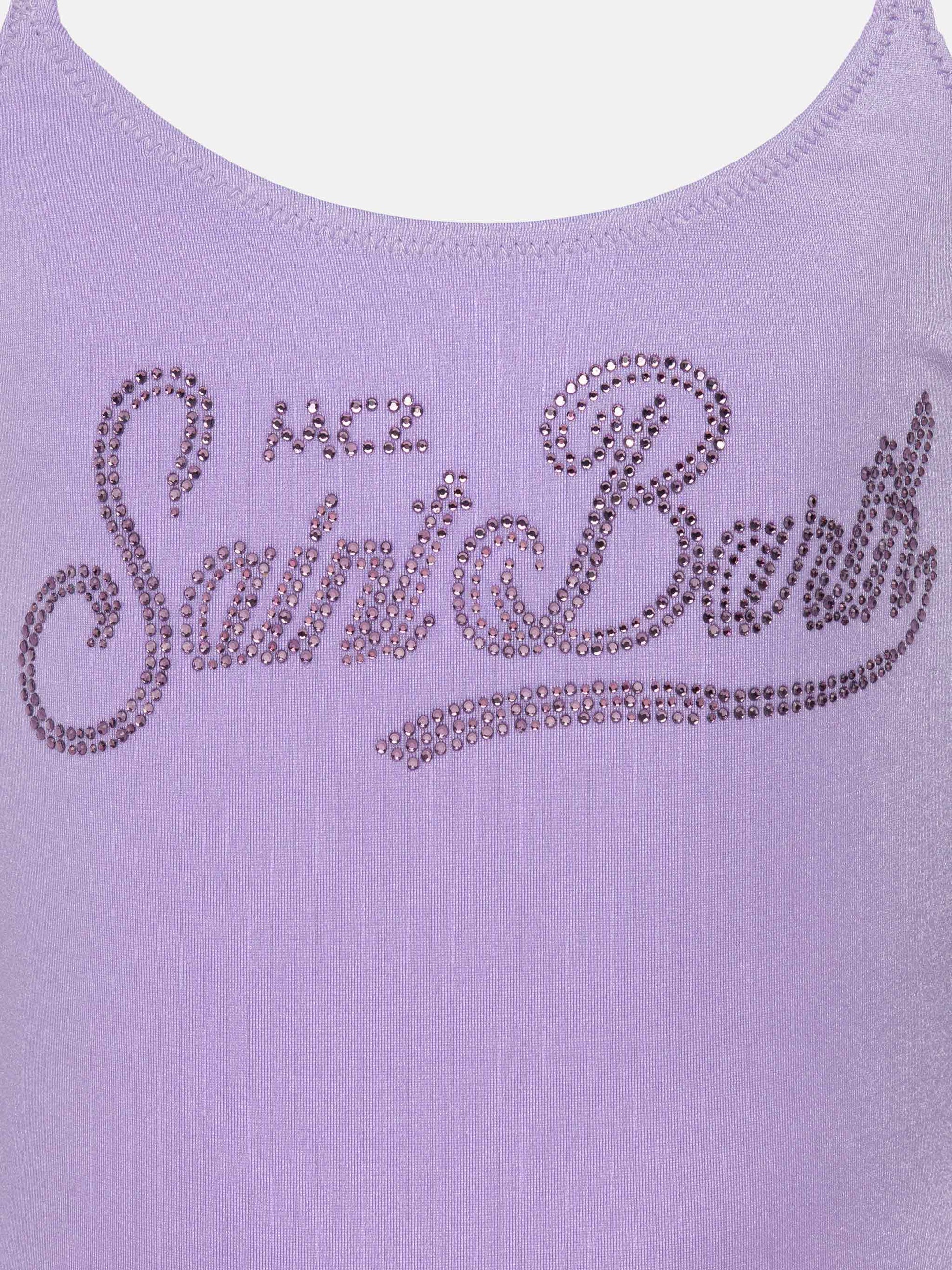 Cecille Jr one-piece shiny swimsuit with rhinestone logo - MC2 Saint Barth