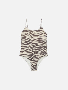 Cecille Jr one-piece lurex swimsuit with zebra print