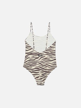 Cecille Jr one-piece lurex swimsuit with zebra print