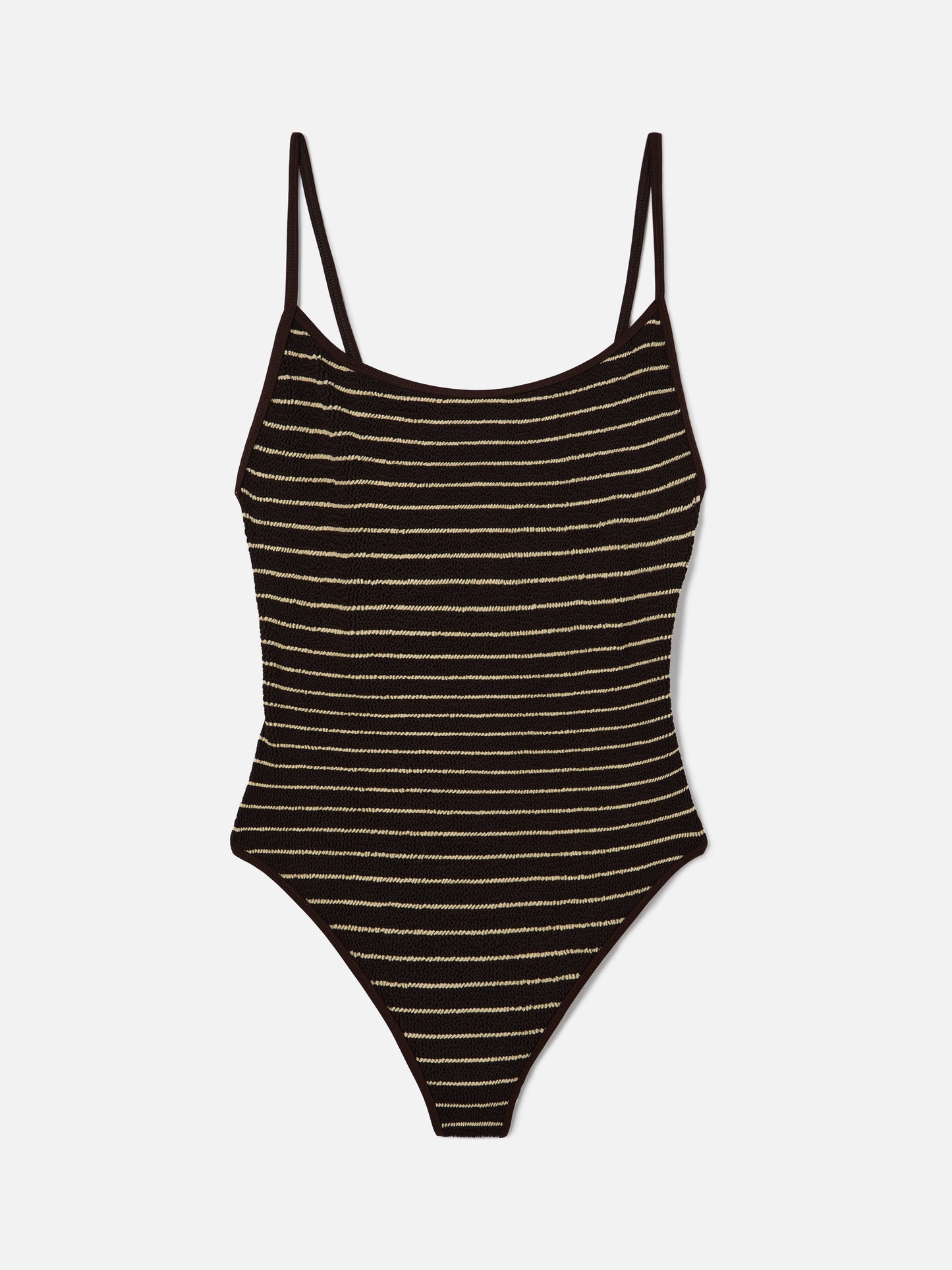 Costume intero Cecille String in tessuto crinkle a righe marroni e bianche