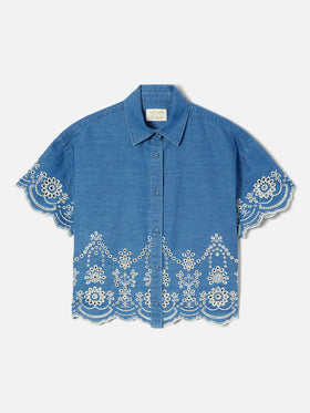 Clementine chambray shirt with floral embroidery