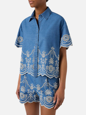 Clementine chambray shirt with floral embroidery