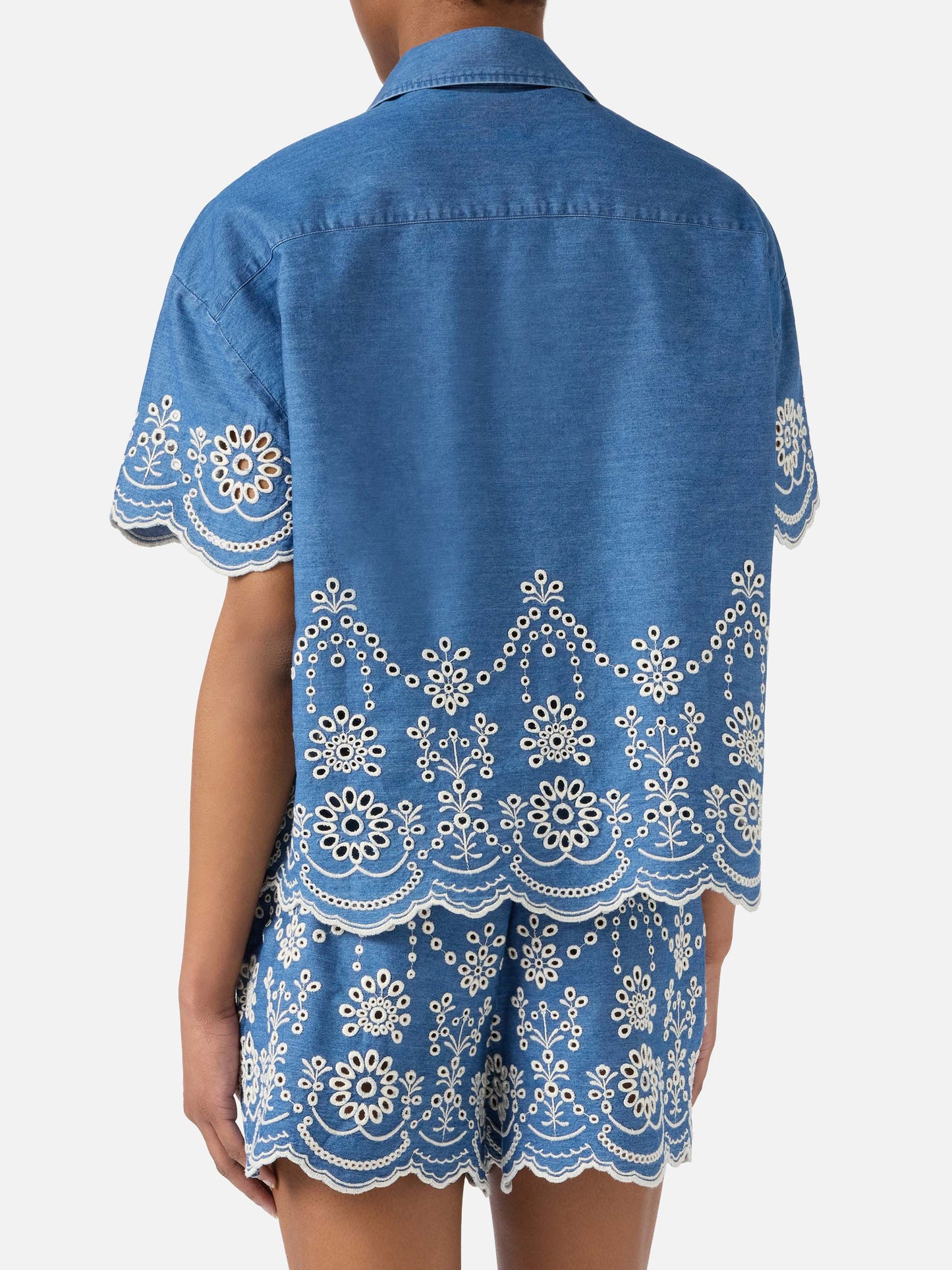 Clementine chambray shirt with floral embroidery