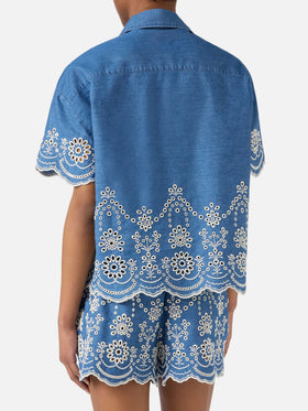 Clementine chambray shirt with floral embroidery