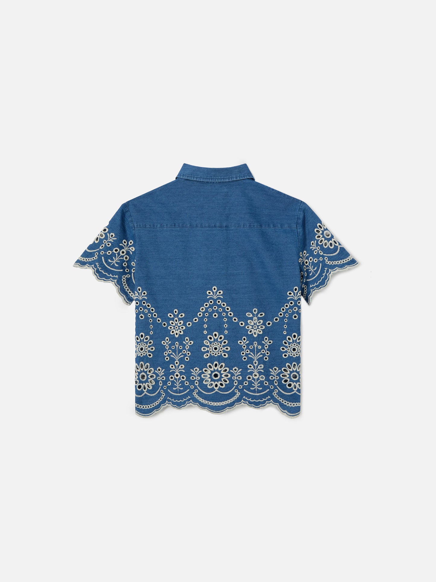 Chemise Clementine Jr en chambray effet denim avec broderie sangallo 