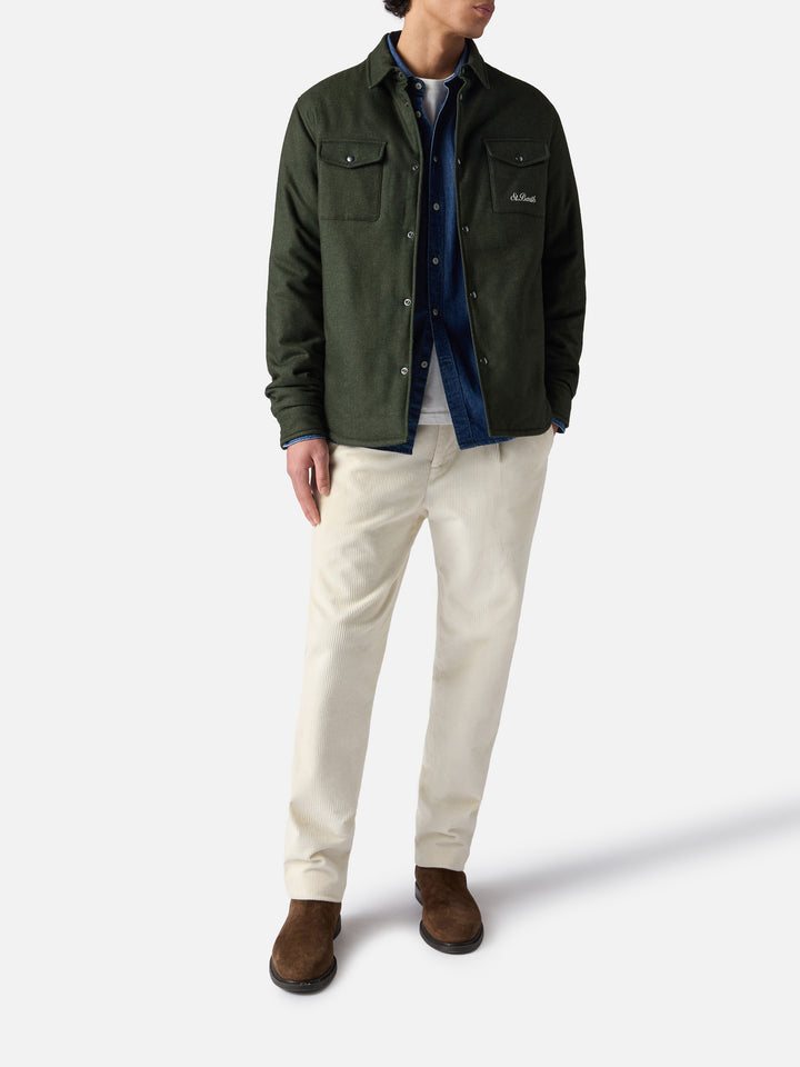 Camicia verde in lana Chalet con ricamo St. Barth
