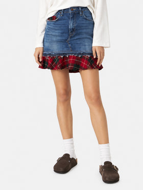 Gonna Chelsy in denim con dettagli tartan