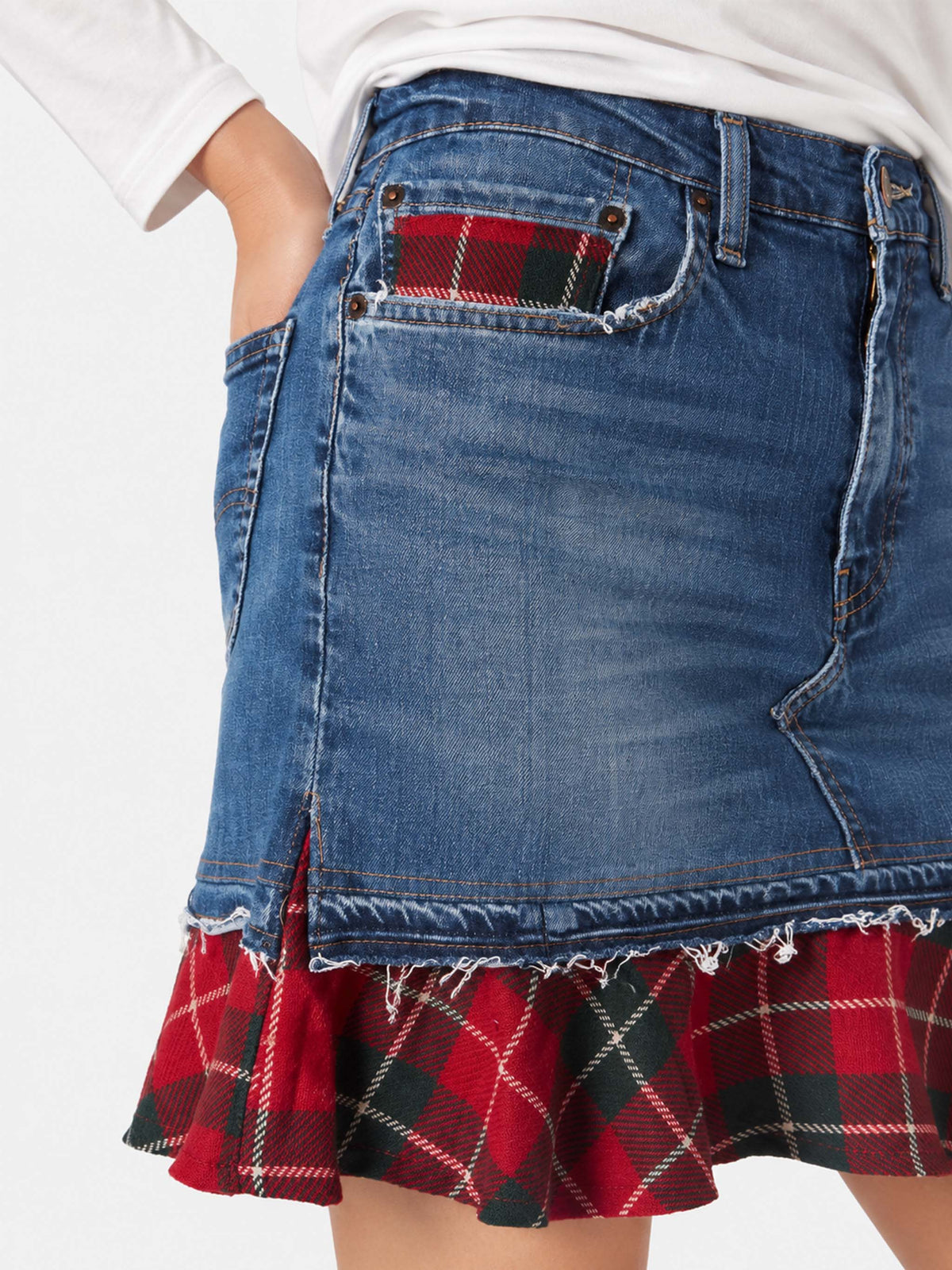 Gonna Chelsy in denim con dettagli tartan