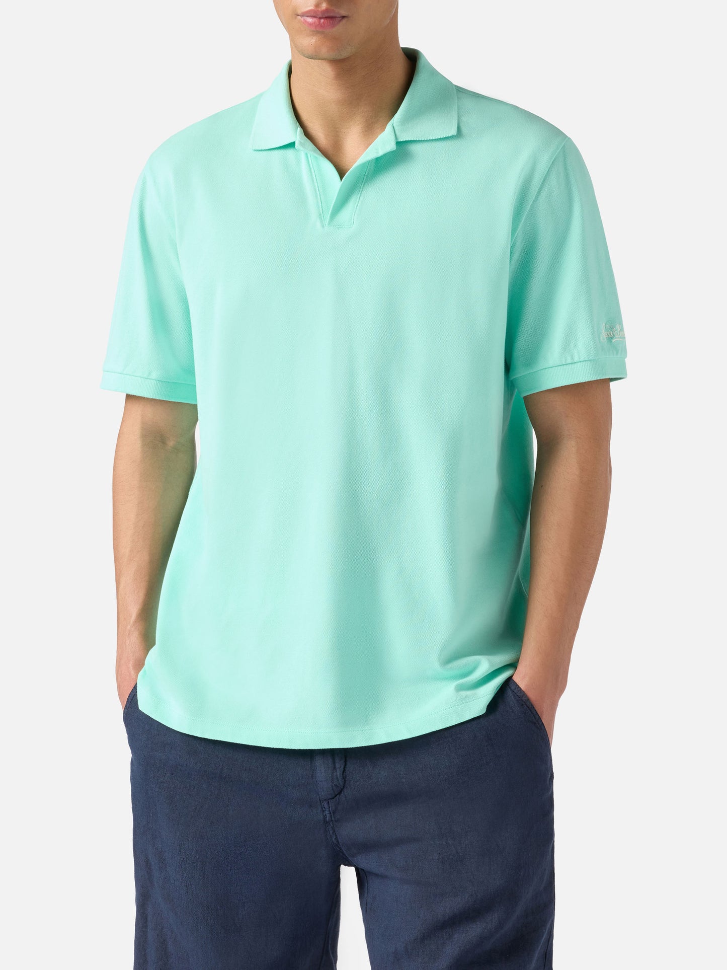 Polo Charles en piqué de algodón verde menta 