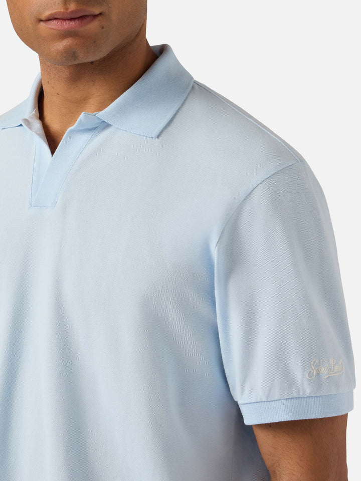 Polo Charles en piqué de coton bleu clair 