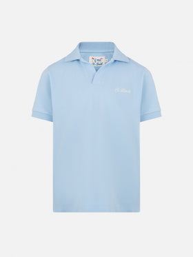 Light blue cotton piquet buttonless polo shirt Charles Jr - MC2 Saint Barth