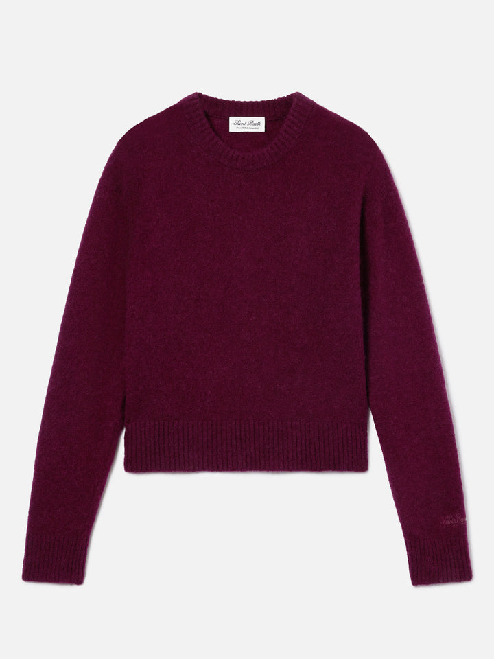 Maglia girocollo Lucille melanzana in morbido misto lana e alpaca con ricamo logo
