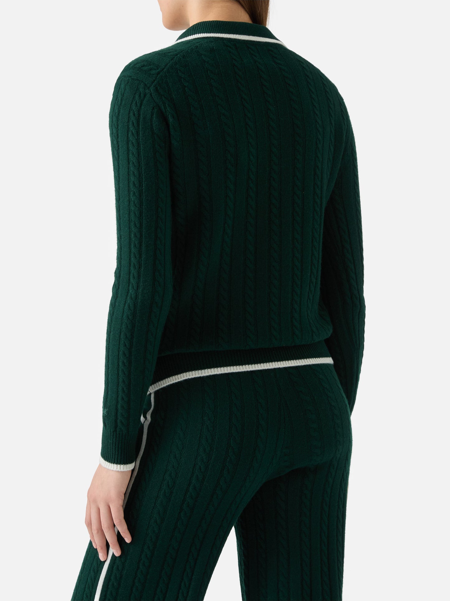 Polo de lana de punto trenzado Clichy en verde British 