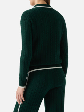Polo de lana de punto trenzado Clichy en verde British 