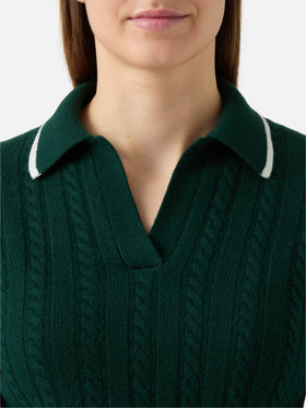 Polo de lana de punto trenzado Clichy en verde British 
