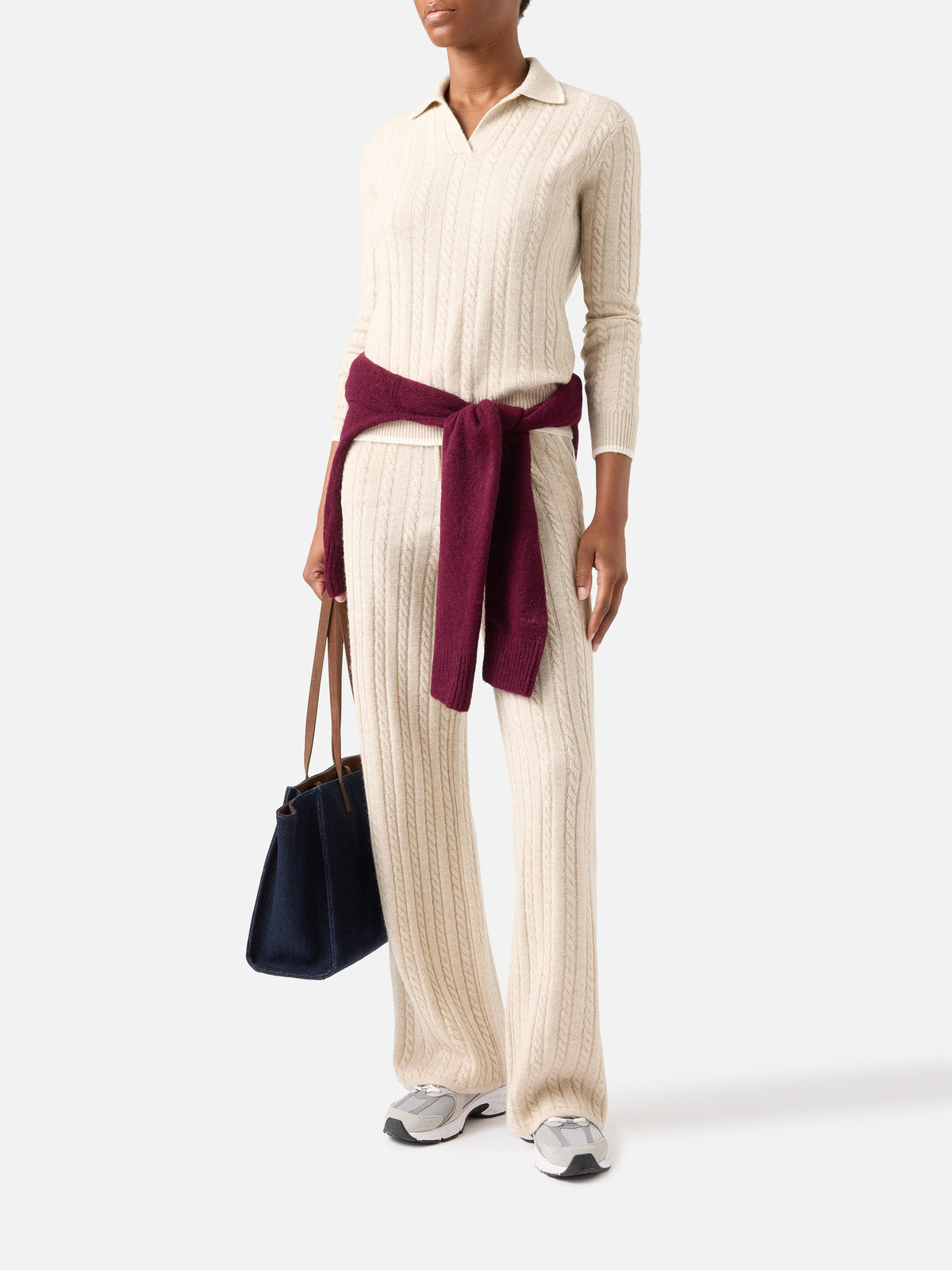 Pull en laine Beige Clichy à col polo avec maille pointelle 