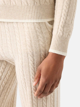 Pull en laine Beige Clichy à col polo avec maille pointelle 