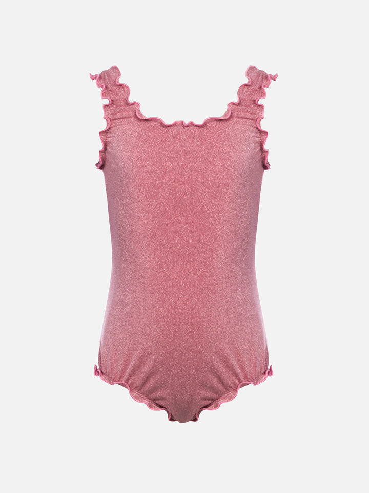 Girl lurex one piece swimsuit Clio with contrast frill - MC2 Saint Barth