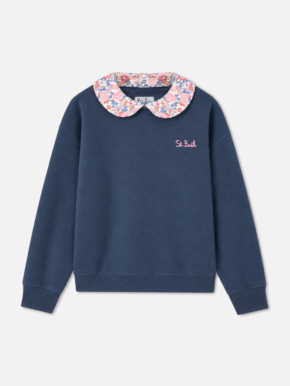 Blue Coleen crewneck sweatshirt with floral collar