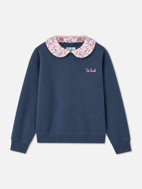 Blue Coleen crewneck sweatshirt with floral collar
