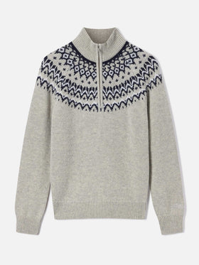 Maglia Clyde grigia in misto lana con mezza zip e motivo nordico