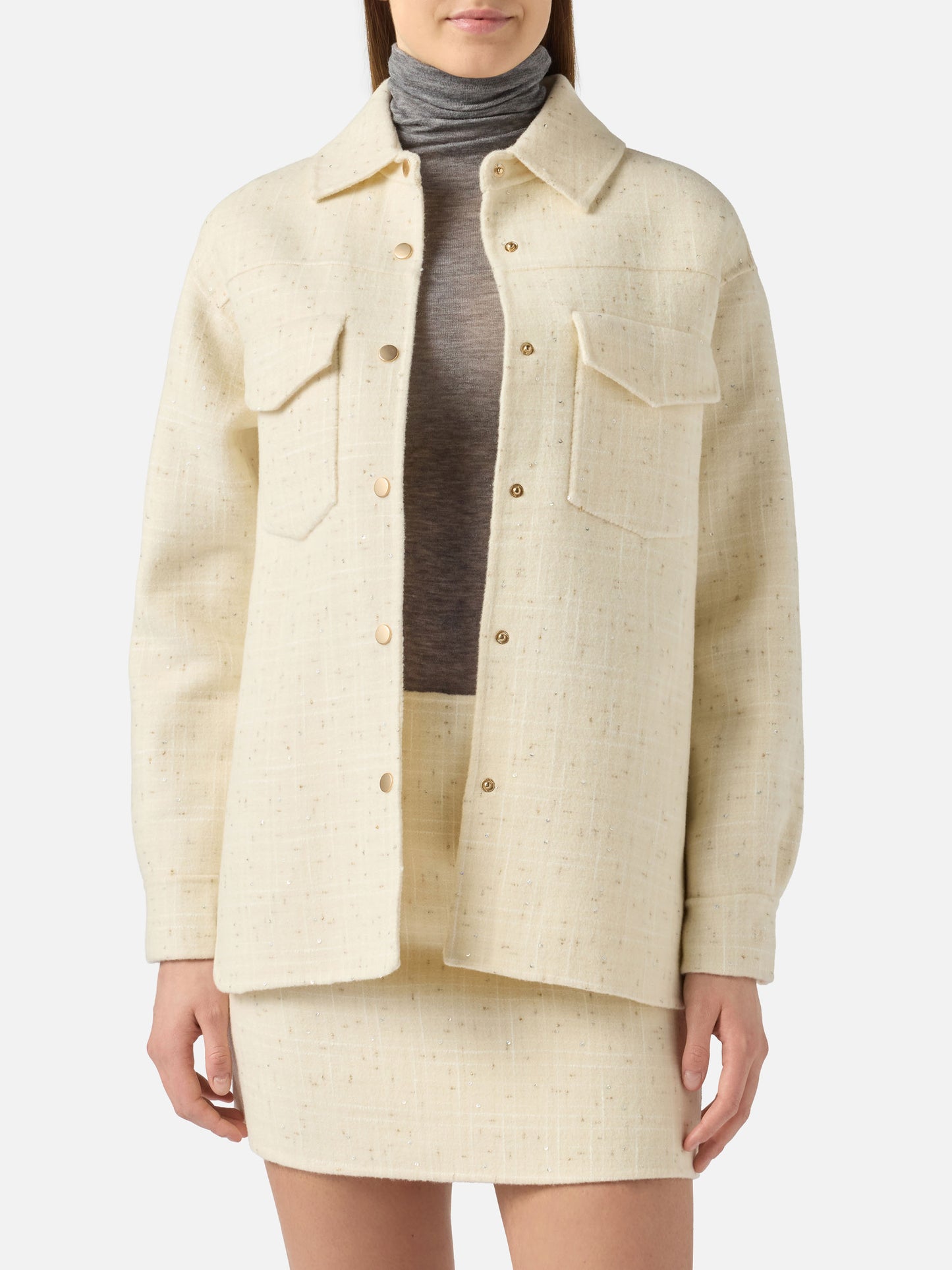 Veste Chantel en tweed blanc à sequins 