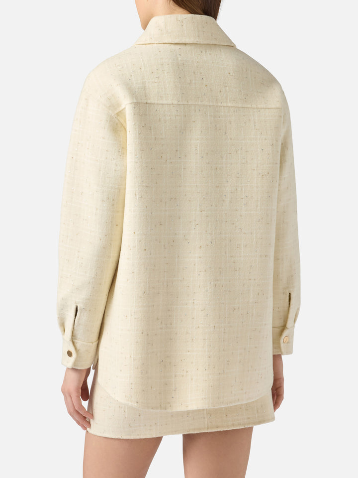 Chantel weiße Tweed-Jacke mit Pailletten 