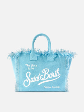 Bolso Colette de lona azul claro con flecos 