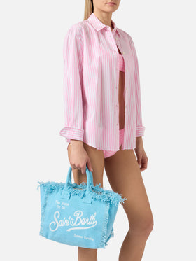 Bolso Colette de lona azul claro con flecos 