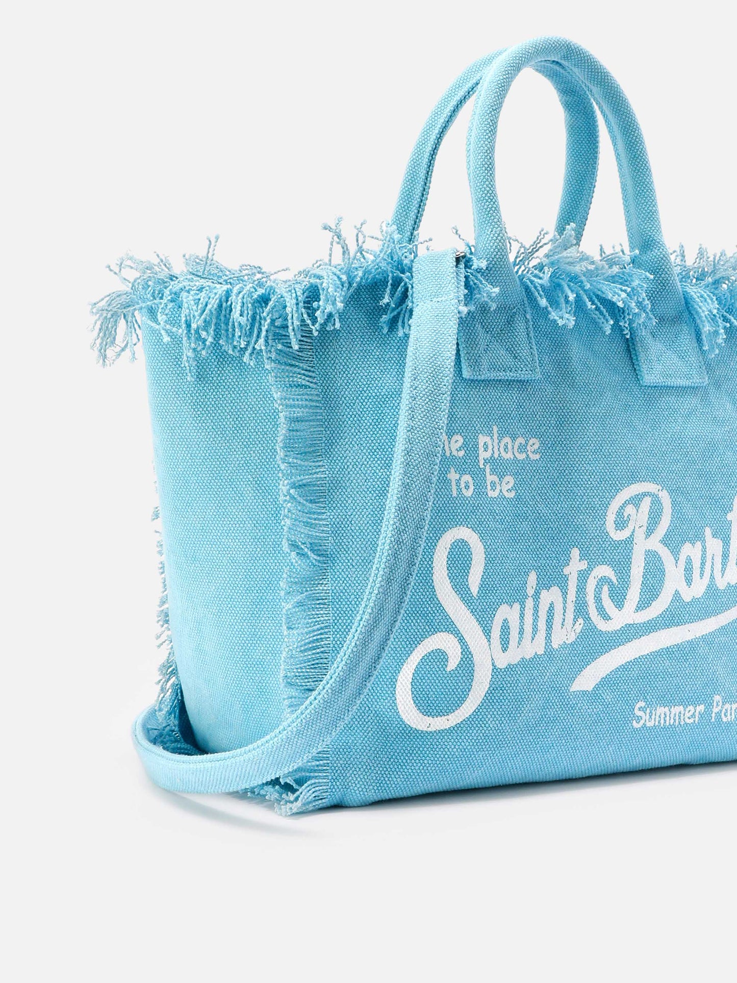 Bolso Colette de lona azul claro con flecos 
