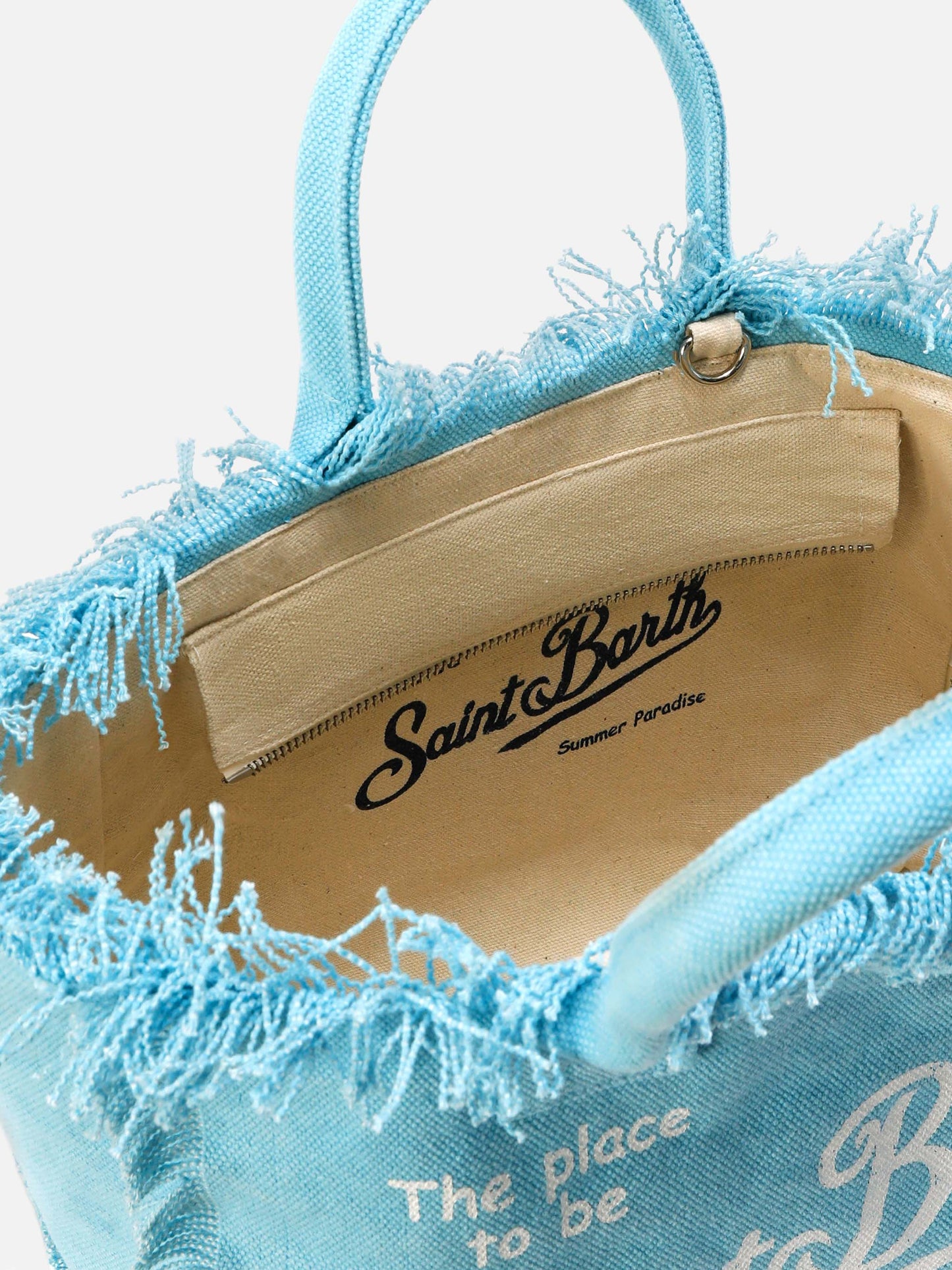 Bolso Colette de lona azul claro con flecos 