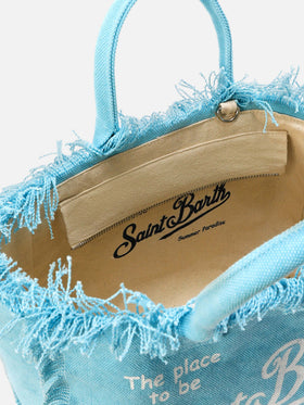 Bolso Colette de lona azul claro con flecos 